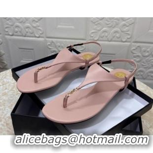 Design Cheap Saint Laurent Cassandra Flat Thong Sandals in Calfskin Light Pink 0825128