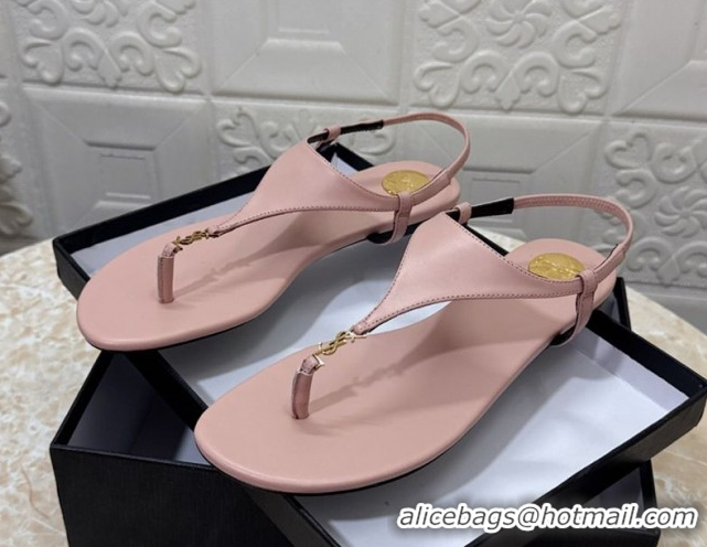 Design Cheap Saint Laurent Cassandra Flat Thong Sandals in Calfskin Light Pink 0825128