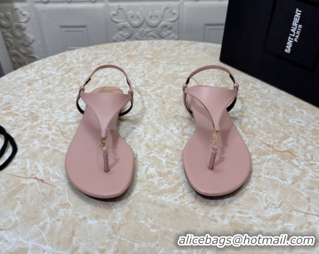 Design Cheap Saint Laurent Cassandra Flat Thong Sandals in Calfskin Light Pink 0825128