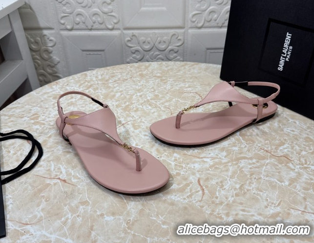 Design Cheap Saint Laurent Cassandra Flat Thong Sandals in Calfskin Light Pink 0825128
