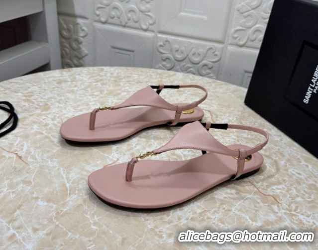 Design Cheap Saint Laurent Cassandra Flat Thong Sandals in Calfskin Light Pink 0825128