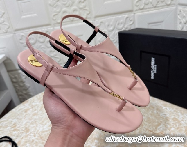 Design Cheap Saint Laurent Cassandra Flat Thong Sandals in Calfskin Light Pink 0825128
