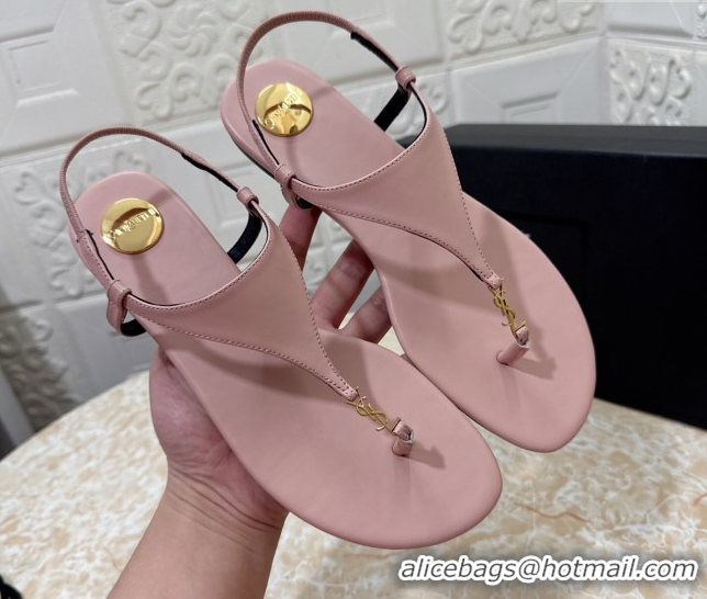 Design Cheap Saint Laurent Cassandra Flat Thong Sandals in Calfskin Light Pink 0825128