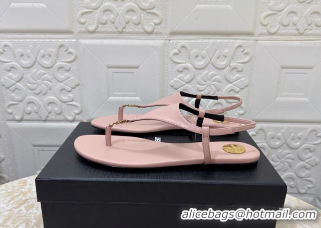 Design Cheap Saint Laurent Cassandra Flat Thong Sandals in Calfskin Light Pink 0825128