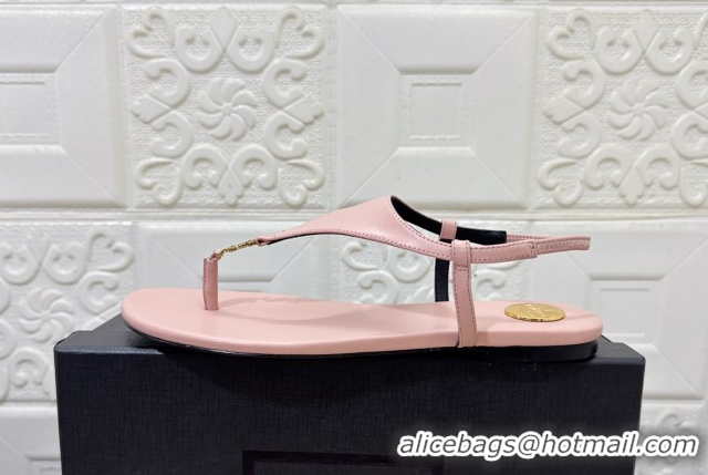 Design Cheap Saint Laurent Cassandra Flat Thong Sandals in Calfskin Light Pink 0825128