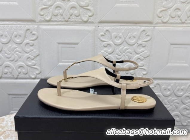 Duplicate Saint Laurent Cassandra Flat Thong Sandals in Calfskin Beige 0825129