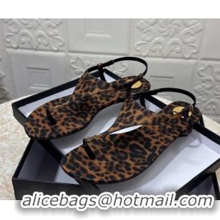 Top Quality Saint Laurent Cassandra Flat Thong Sandals in Leopard Print 0825131