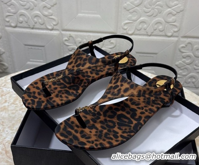 Top Quality Saint Laurent Cassandra Flat Thong Sandals in Leopard Print 0825131