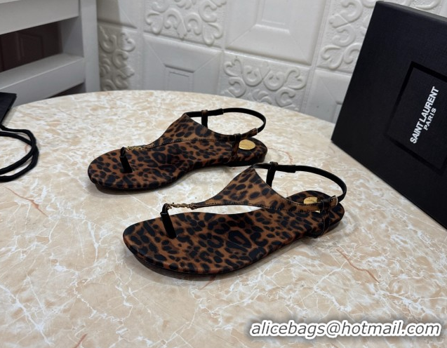 Top Quality Saint Laurent Cassandra Flat Thong Sandals in Leopard Print 0825131