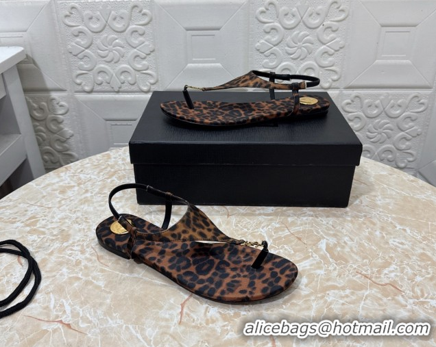 Top Quality Saint Laurent Cassandra Flat Thong Sandals in Leopard Print 0825131