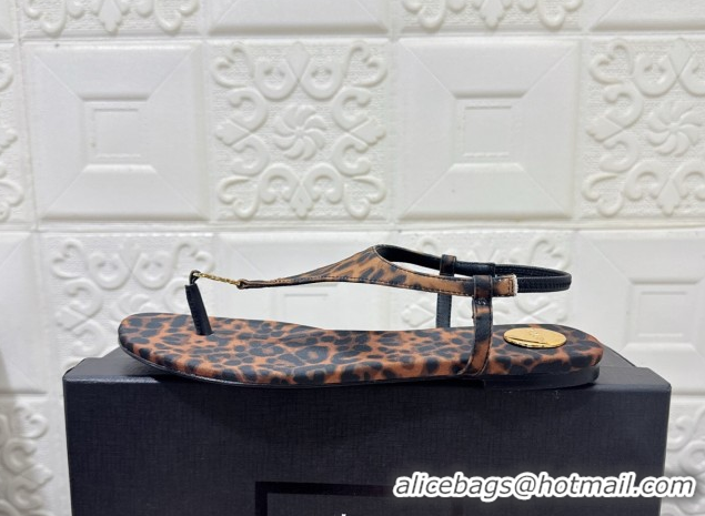 Top Quality Saint Laurent Cassandra Flat Thong Sandals in Leopard Print 0825131