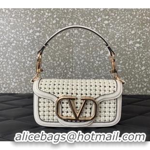 Inexpensive Valentino Loco Small Shoulder Bag in Woven Leather 5041 White 2024
