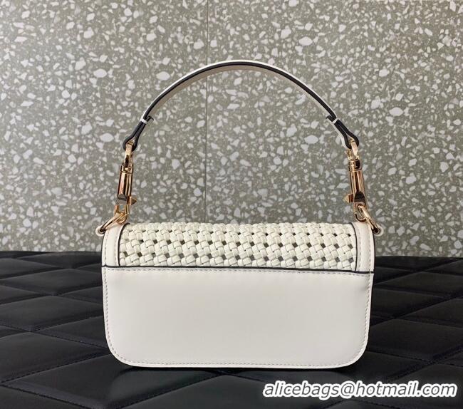 Inexpensive Valentino Loco Small Shoulder Bag in Woven Leather 5041 White 2024