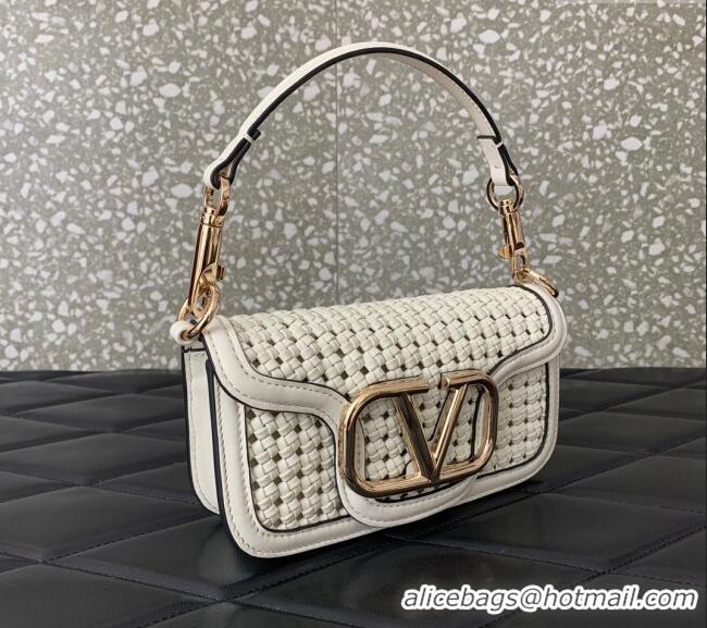 Inexpensive Valentino Loco Small Shoulder Bag in Woven Leather 5041 White 2024