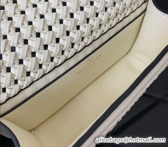 Inexpensive Valentino Loco Small Shoulder Bag in Woven Leather 5041 White 2024