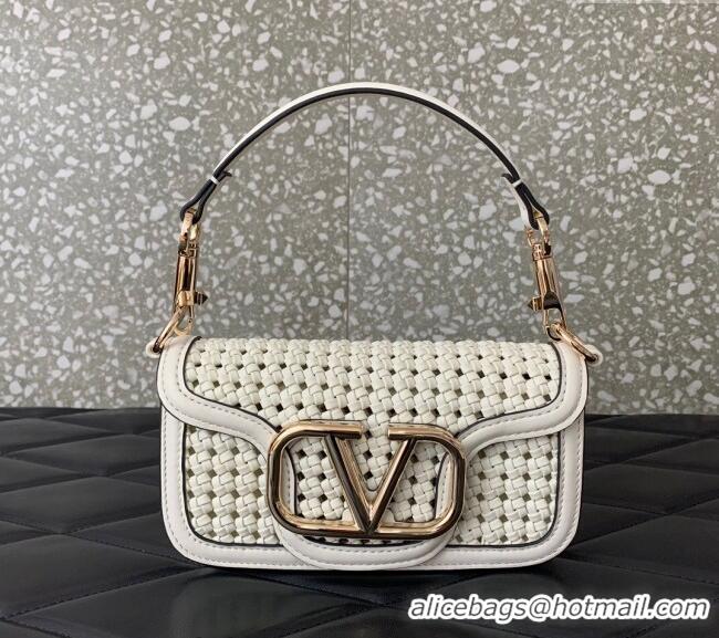 Inexpensive Valentino Loco Small Shoulder Bag in Woven Leather 5041 White 2024