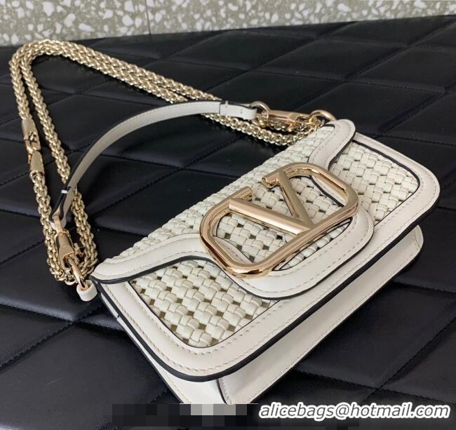 Inexpensive Valentino Loco Small Shoulder Bag in Woven Leather 5041 White 2024