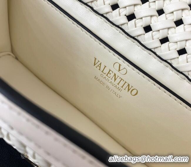 Inexpensive Valentino Loco Small Shoulder Bag in Woven Leather 5041 White 2024