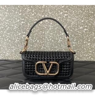Buy Discount Valentino Loco Small Shoulder Bag in Woven Leather 5041 Black 2024