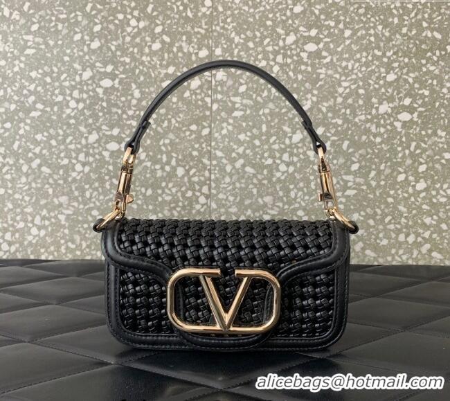 Buy Discount Valentino Loco Small Shoulder Bag in Woven Leather 5041 Black 2024