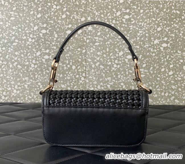 Buy Discount Valentino Loco Small Shoulder Bag in Woven Leather 5041 Black 2024