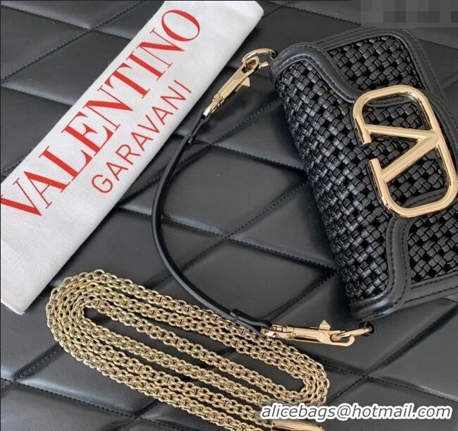 Buy Discount Valentino Loco Small Shoulder Bag in Woven Leather 5041 Black 2024