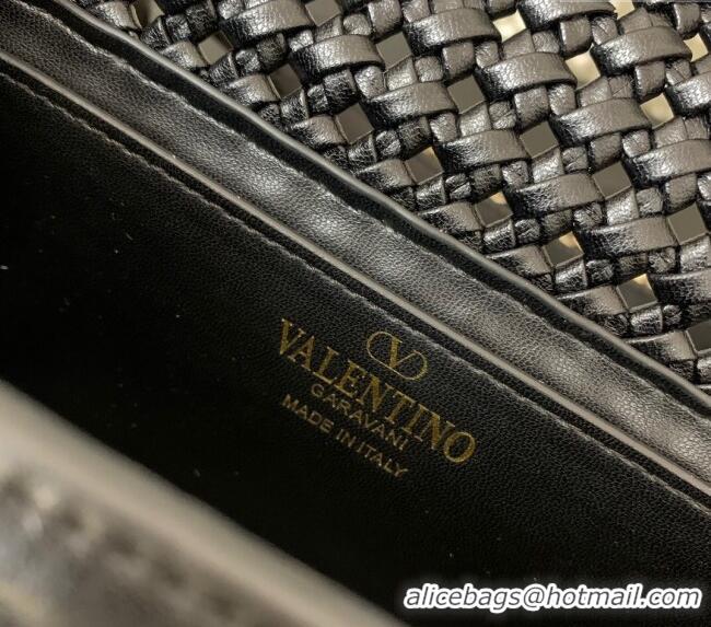 Buy Discount Valentino Loco Small Shoulder Bag in Woven Leather 5041 Black 2024