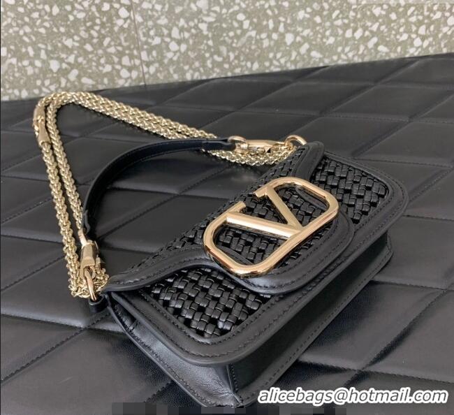 Buy Discount Valentino Loco Small Shoulder Bag in Woven Leather 5041 Black 2024