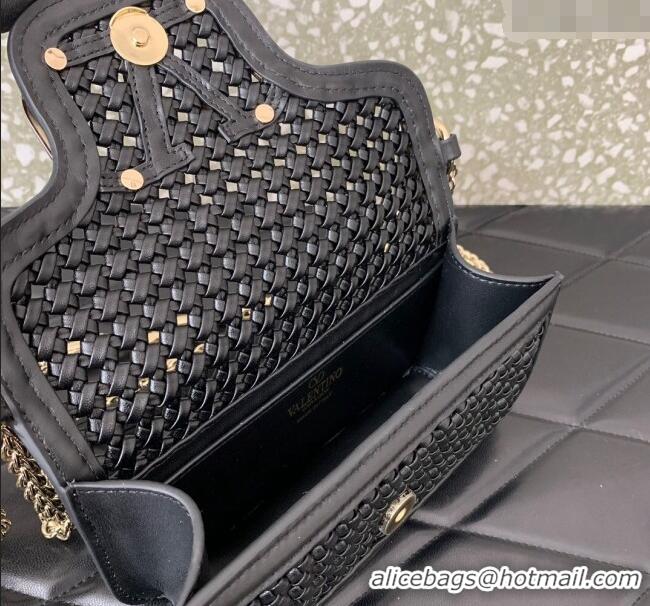 Buy Discount Valentino Loco Small Shoulder Bag in Woven Leather 5041 Black 2024