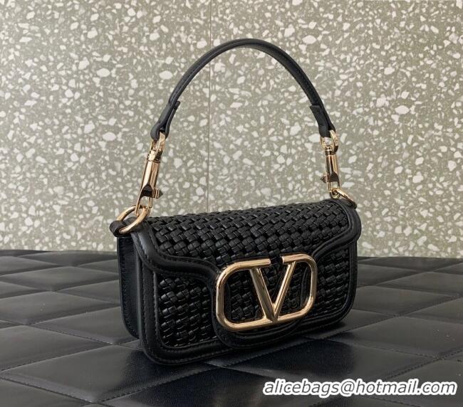 Buy Discount Valentino Loco Small Shoulder Bag in Woven Leather 5041 Black 2024