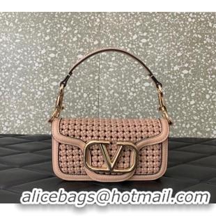 Cheap Design Valentino Loco Small Shoulder Bag in Woven Leather 5041 Rose Beige 2024