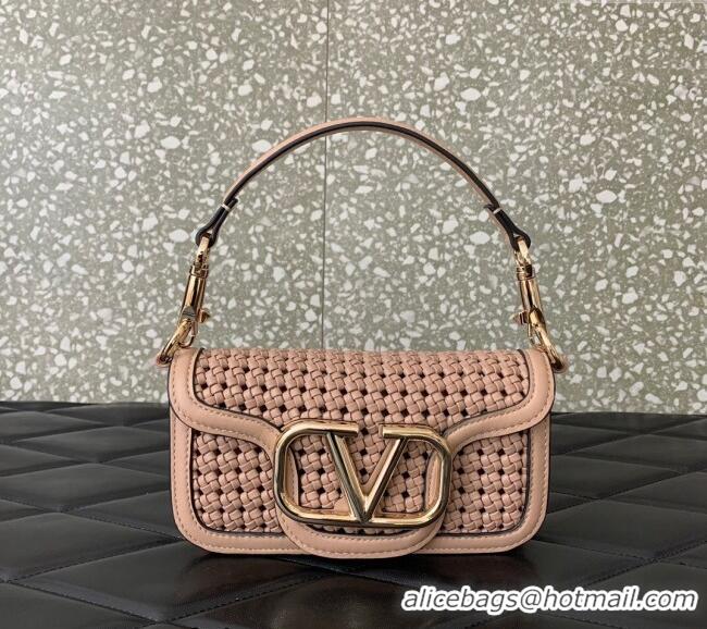 Cheap Design Valentino Loco Small Shoulder Bag in Woven Leather 5041 Rose Beige 2024