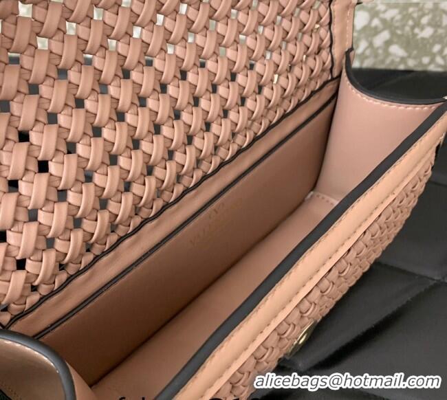 Cheap Design Valentino Loco Small Shoulder Bag in Woven Leather 5041 Rose Beige 2024