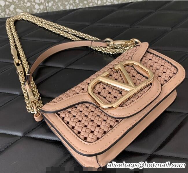 Cheap Design Valentino Loco Small Shoulder Bag in Woven Leather 5041 Rose Beige 2024