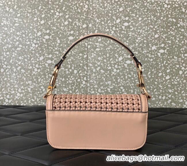 Cheap Design Valentino Loco Small Shoulder Bag in Woven Leather 5041 Rose Beige 2024