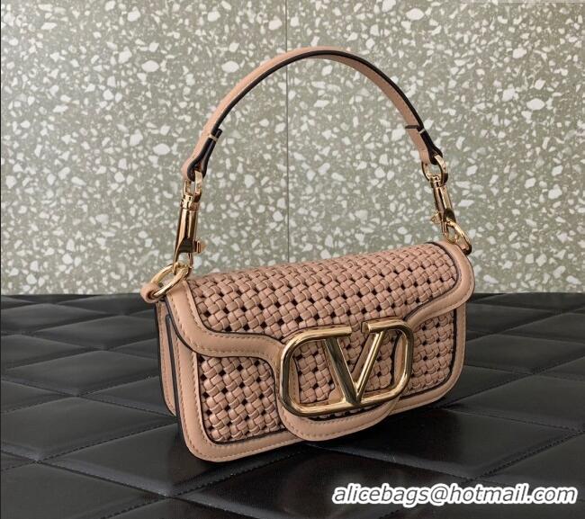 Cheap Design Valentino Loco Small Shoulder Bag in Woven Leather 5041 Rose Beige 2024