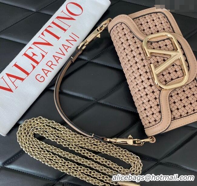 Cheap Design Valentino Loco Small Shoulder Bag in Woven Leather 5041 Rose Beige 2024