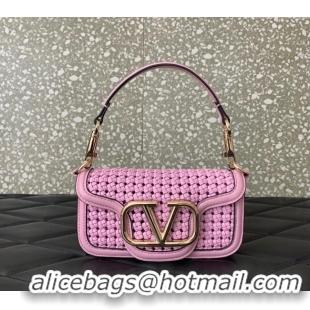 Affordable Price Valentino Loco Small Shoulder Bag in Woven Leather 5041 Pink 2024