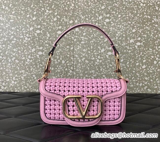Affordable Price Valentino Loco Small Shoulder Bag in Woven Leather 5041 Pink 2024