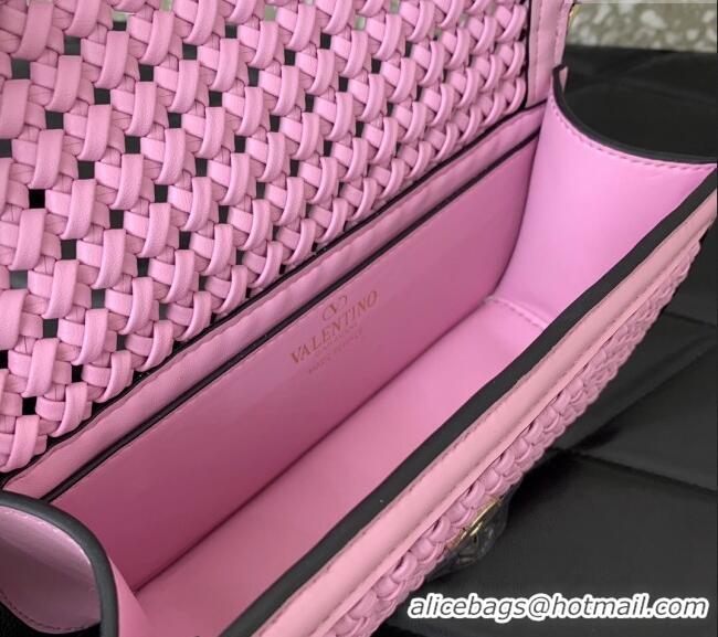 Affordable Price Valentino Loco Small Shoulder Bag in Woven Leather 5041 Pink 2024