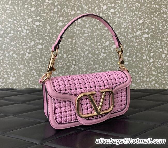 Affordable Price Valentino Loco Small Shoulder Bag in Woven Leather 5041 Pink 2024