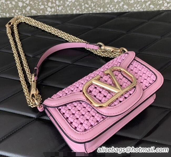 Affordable Price Valentino Loco Small Shoulder Bag in Woven Leather 5041 Pink 2024