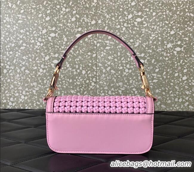 Affordable Price Valentino Loco Small Shoulder Bag in Woven Leather 5041 Pink 2024