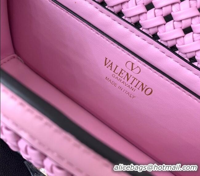Affordable Price Valentino Loco Small Shoulder Bag in Woven Leather 5041 Pink 2024