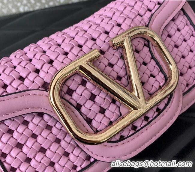 Affordable Price Valentino Loco Small Shoulder Bag in Woven Leather 5041 Pink 2024