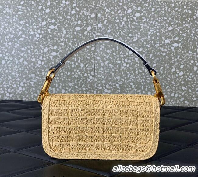Best Price Valentino Loco Small Shoulder Bag in Raffia Straw with Jewel Logo 5016 Beige/White 2024