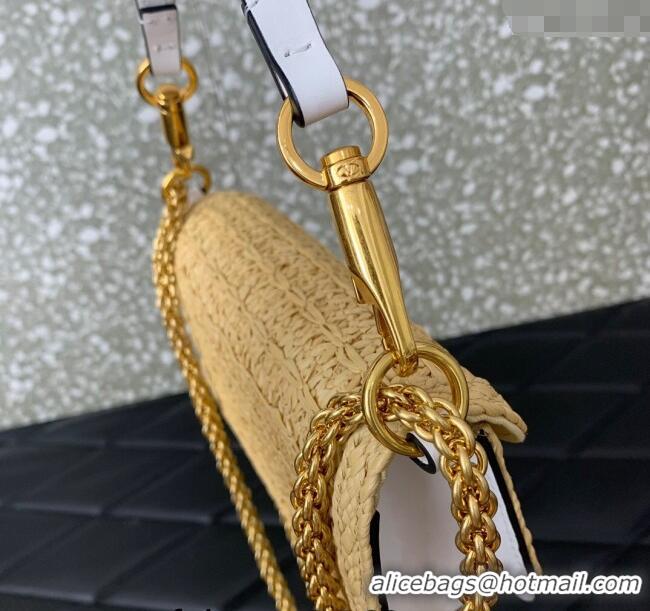Best Price Valentino Loco Small Shoulder Bag in Raffia Straw with Jewel Logo 5016 Beige/White 2024