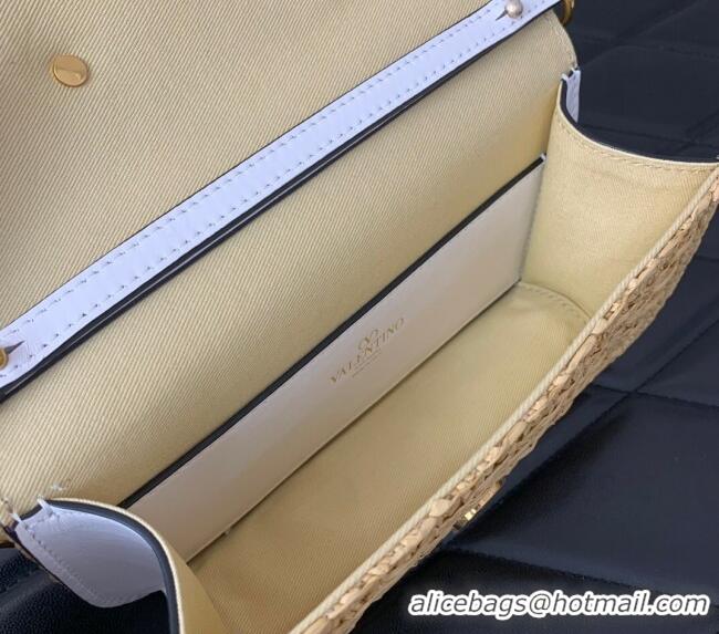 Best Price Valentino Loco Small Shoulder Bag in Raffia Straw with Jewel Logo 5016 Beige/White 2024