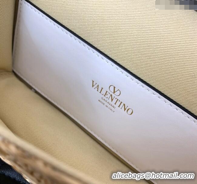 Best Price Valentino Loco Small Shoulder Bag in Raffia Straw with Jewel Logo 5016 Beige/White 2024