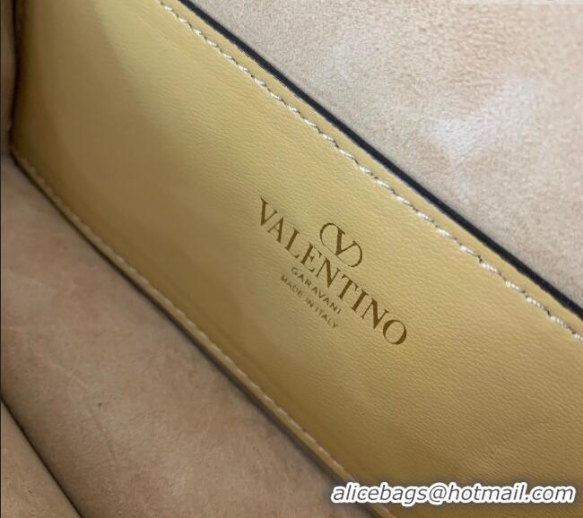 Famous Brand Valentino Loco Small Shoulder Bag with Embroidered Trim 6036 Yellow 2024